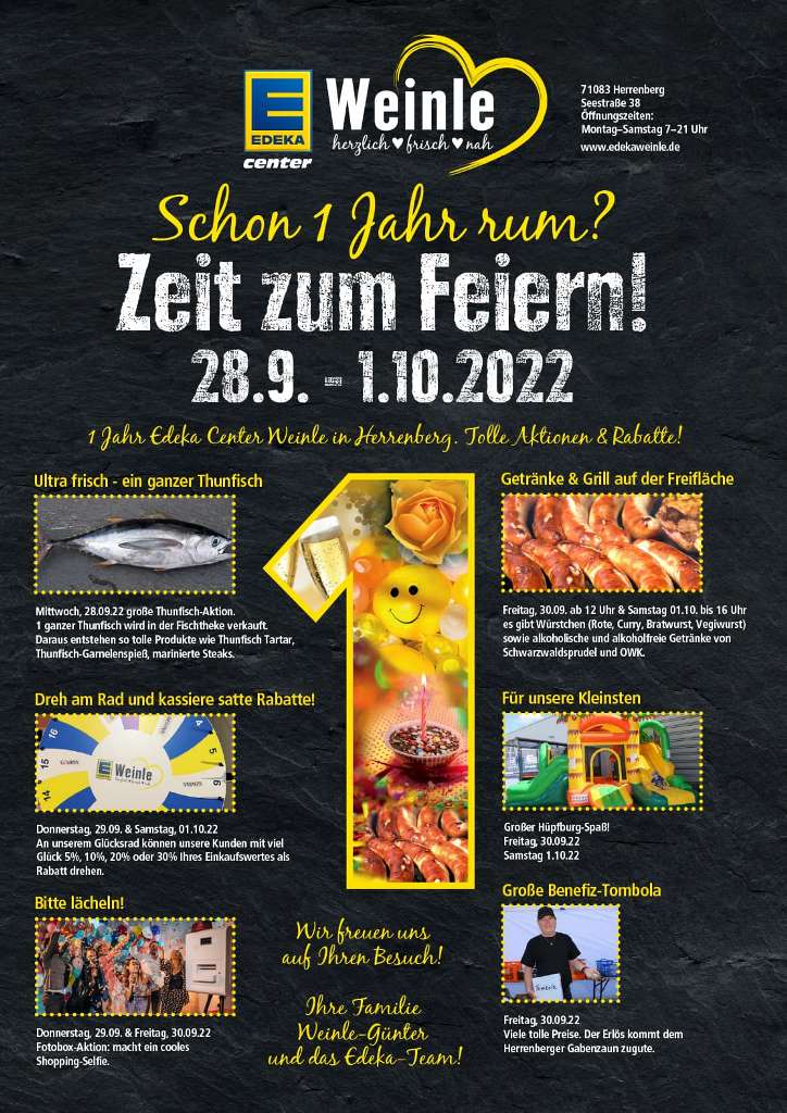 Plakat zum einjährigen von Edeka Weinle in Herrenberg