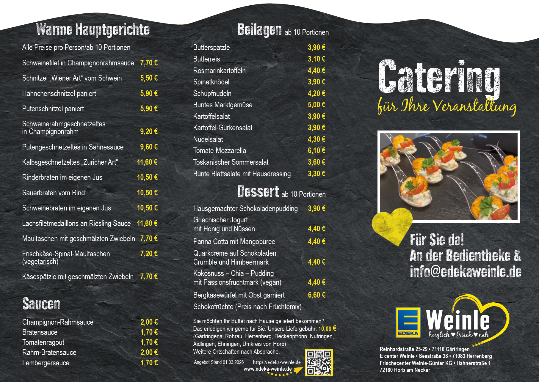 Abbildung der 1. Seite des Catering-Flyers